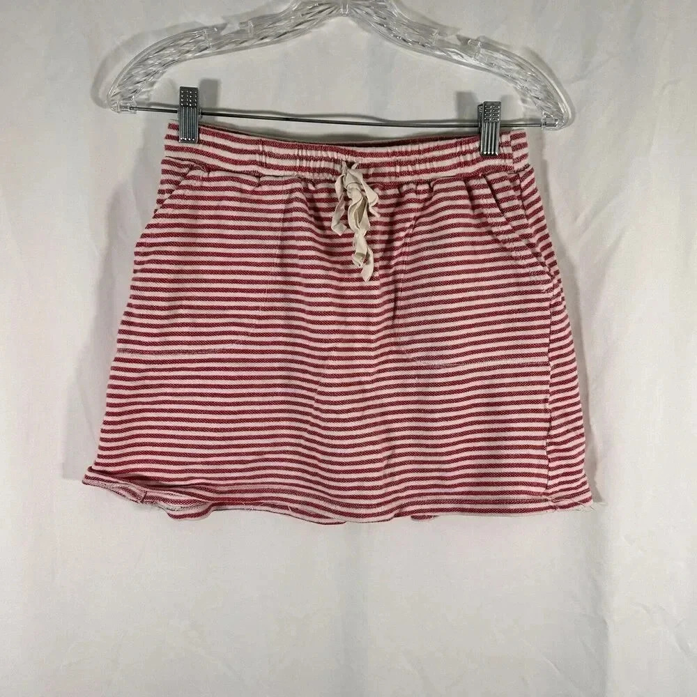 Max Studio Mini Skirt Women's Small White Red Striped Pockets Drawstring
